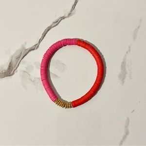HANDCRAFTED Pink/Red Stretch Bracelet with Gold Accent